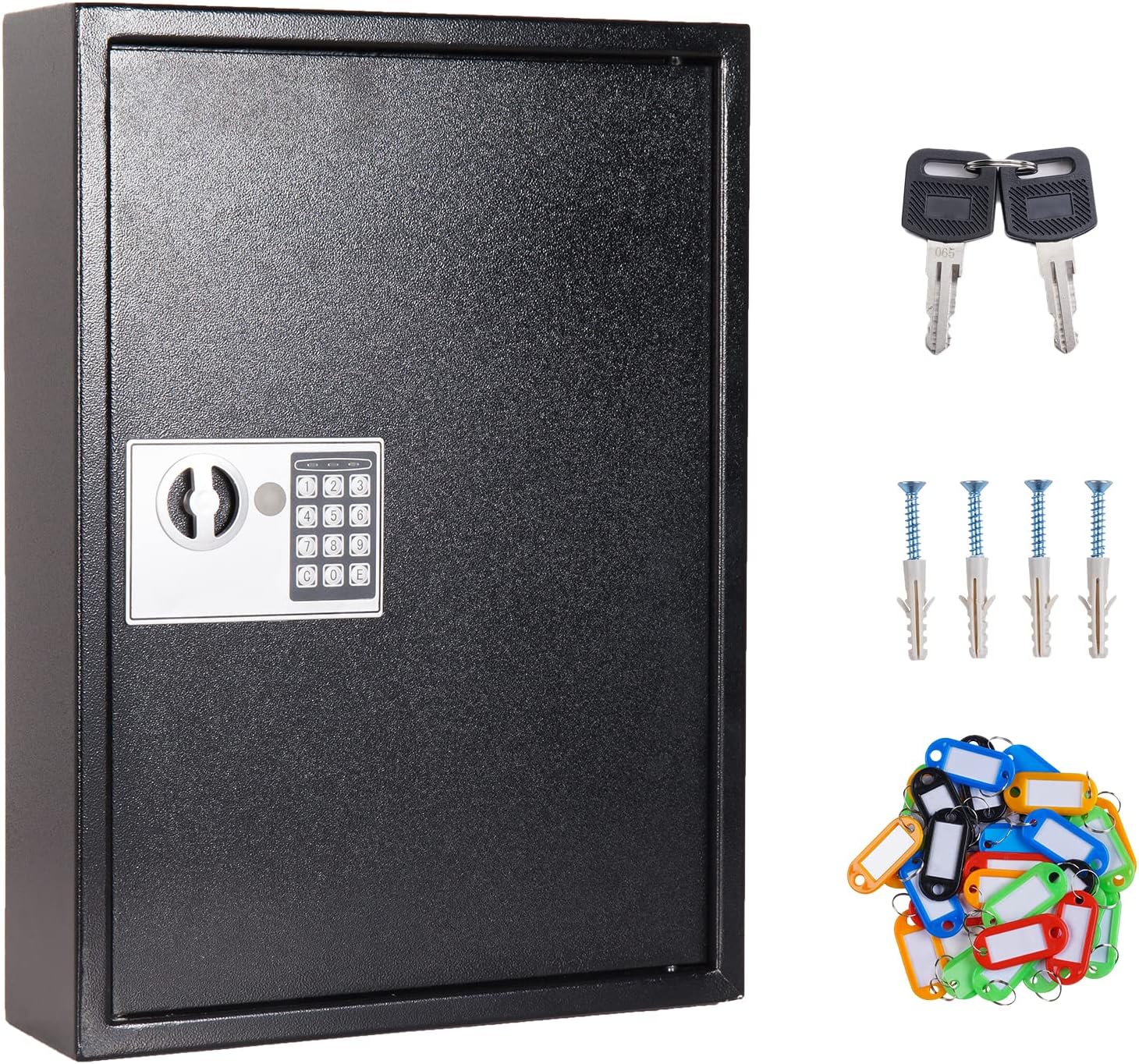 UMEKEN Key Box Wall Mount 40 Position Valet Digital Key Cabinet Lock Box with Code, Electronic Key Holder Lockbox with Key Tags, Key Organizer Locker Box, Black, 12