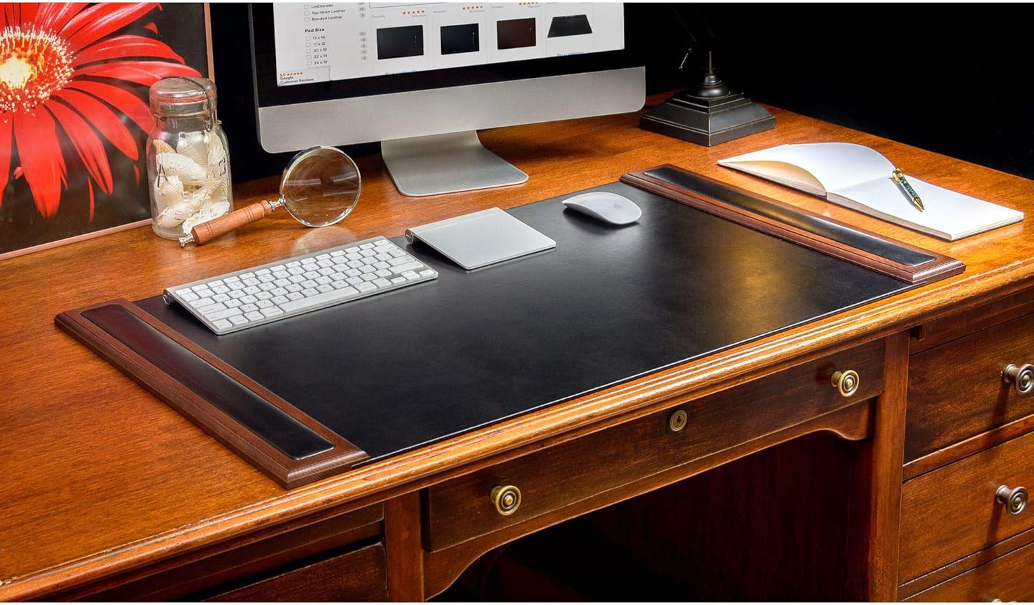 Dacasso Wood & Leather Desk Pad, 34 x 20, Walnut & Black