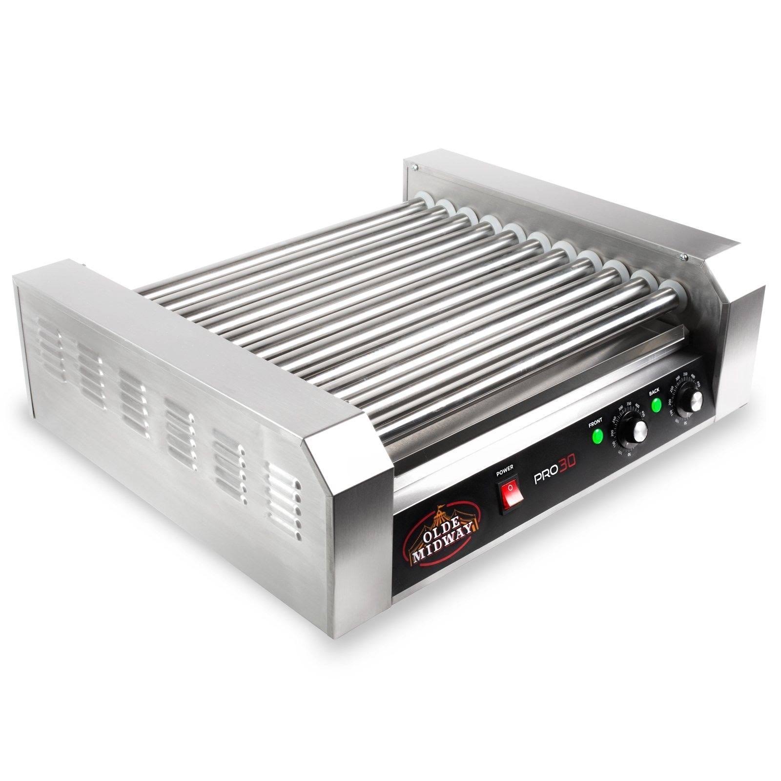 Olde Midway Electric 30 Hot Dog 11 Roller Grill Cooker Machine 1200-Watt with Cover