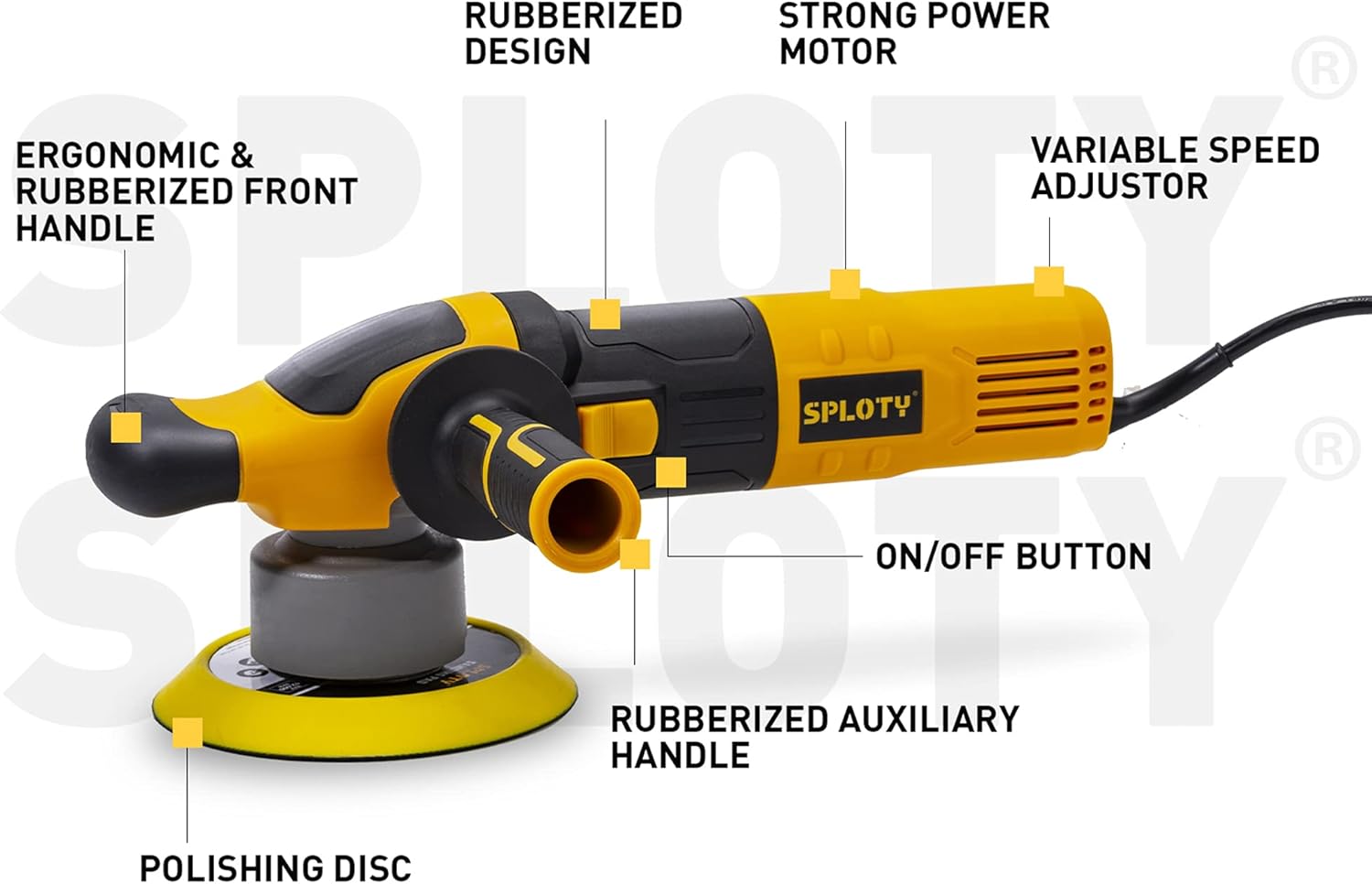 SPLOTY Buffer Polisher, 6-inch 120V Car Buffer, Variable Speed Dual Action Polisher with Detachable Handle, 5 Polishing Pads for Car Detailing, Car Scratch Repairing, Car Polishing and Waxing