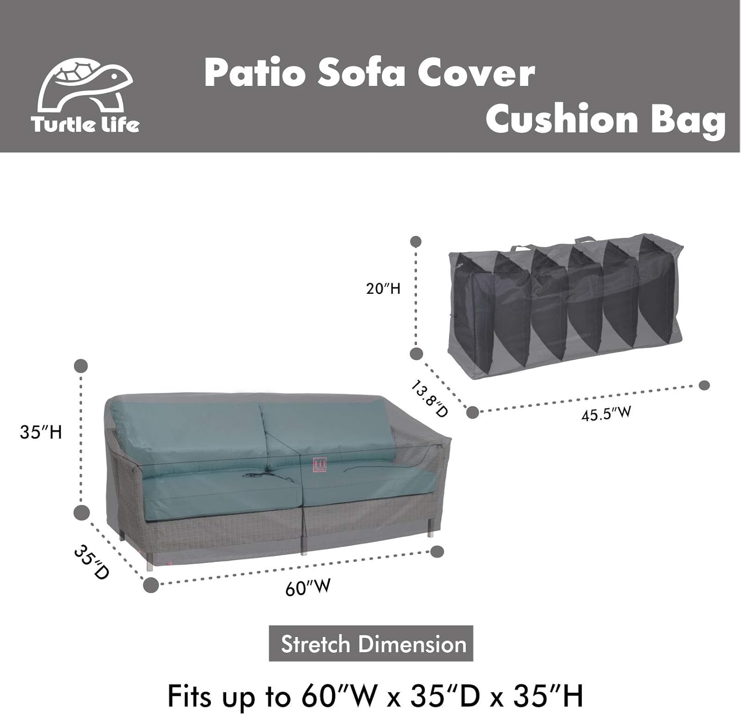 Turtle Life Patio Sofa Cover, Outdoor Heavy Duty Durable UV Water Resistant Anti-Fading Loveseat Cover with Upgrade Air Vent, Black,60