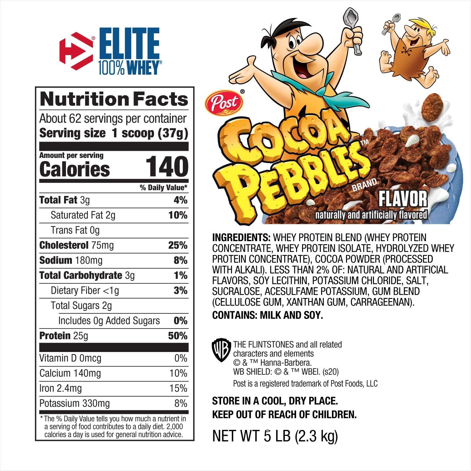 Dymatize Elite 100% Whey Protein Powder, 25g Protein, 5.5g BCAAs & 2.7g L-Leucine, Quick Absorbing & Fast Digesting for Optimal Muscle Recovery, Cocoa Pebbles, 5 Pound Pack of 2