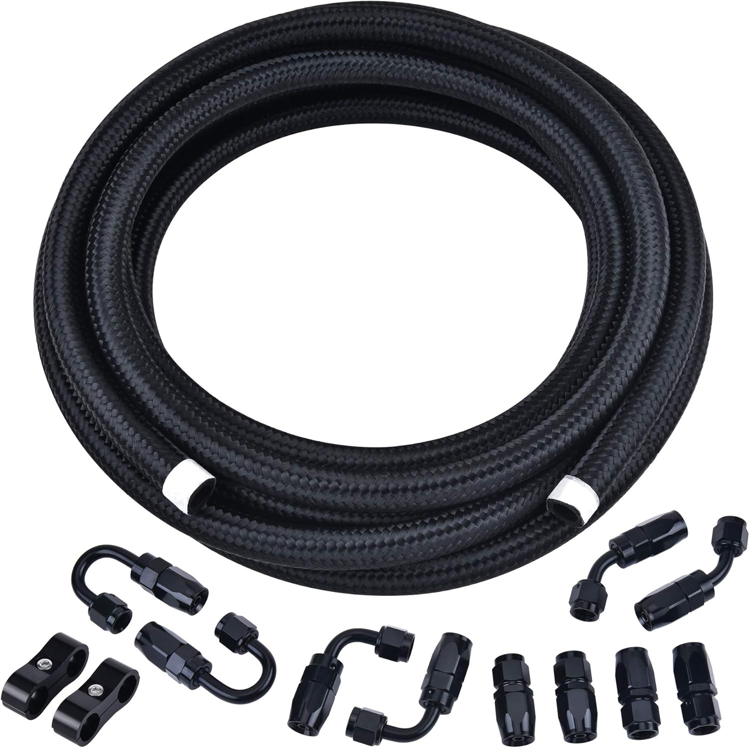 EVIL ENERGY 10AN Fuel Line Kit, -10 Nylon Braided Fuel Line Hose Fitting Kit CPE 20FT Black(0.55inch ID)
