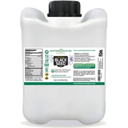 Mother Nature organics. Organic Black Seed Oil (Nigella Sativa). 100% Pure, Non-GMO, Gluten-Free. 128 oz., Gold