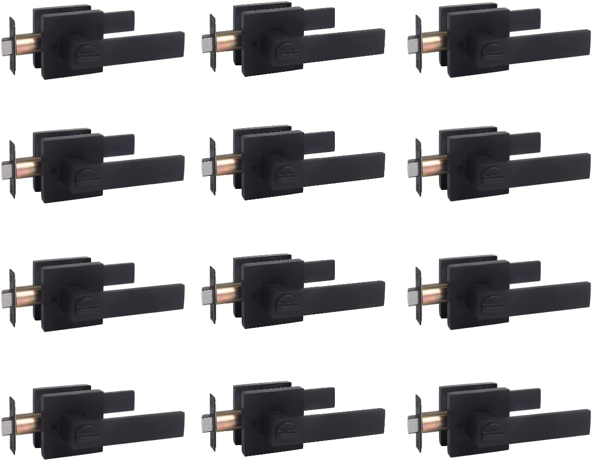 Stylever 6 Pack of Privacy Square Black Door Handle Lever Sets - Left and Right Handed Contemporary, Reversible, Keyless for Bedroom, Bathroom