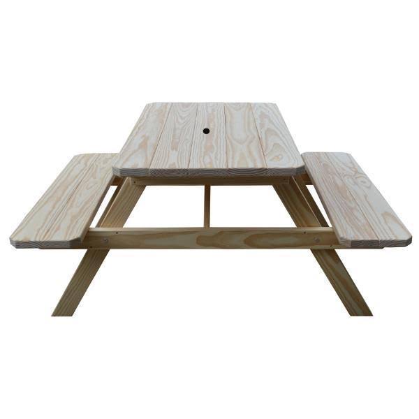 Yellow Pine Picnic Table with Attached Benches 4ft / Mushroom Stain / Without Umbrella Hole