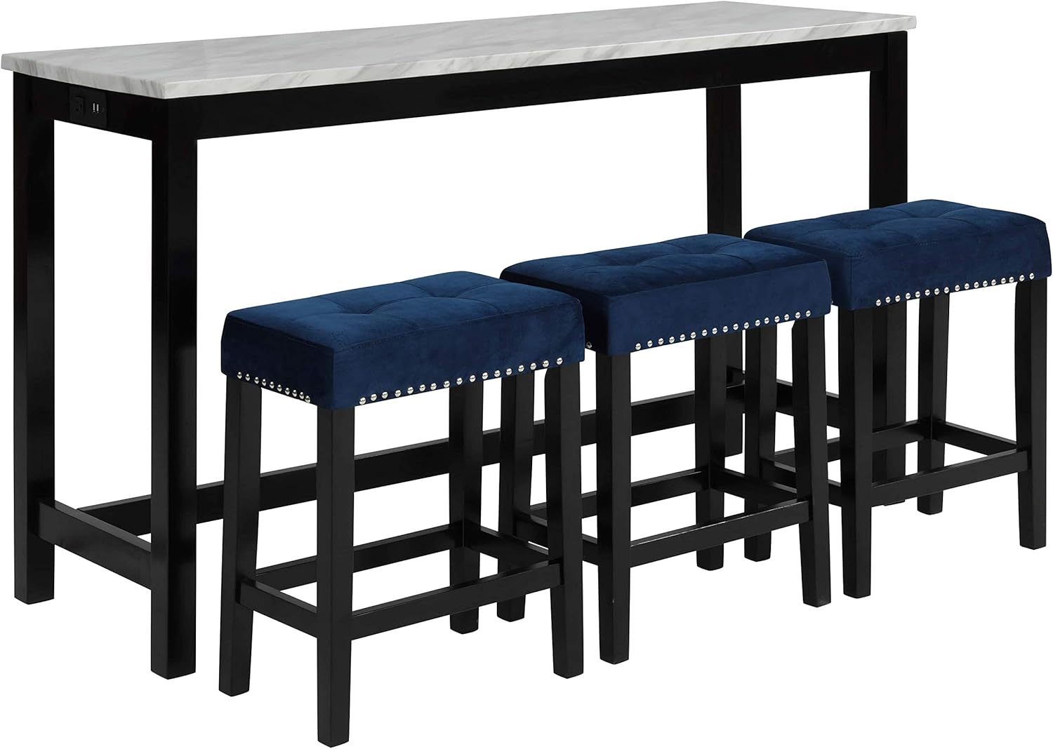 New Classic Furniture Celeste Faux Marble Theater Table with 3 Bar Stool Set, Black