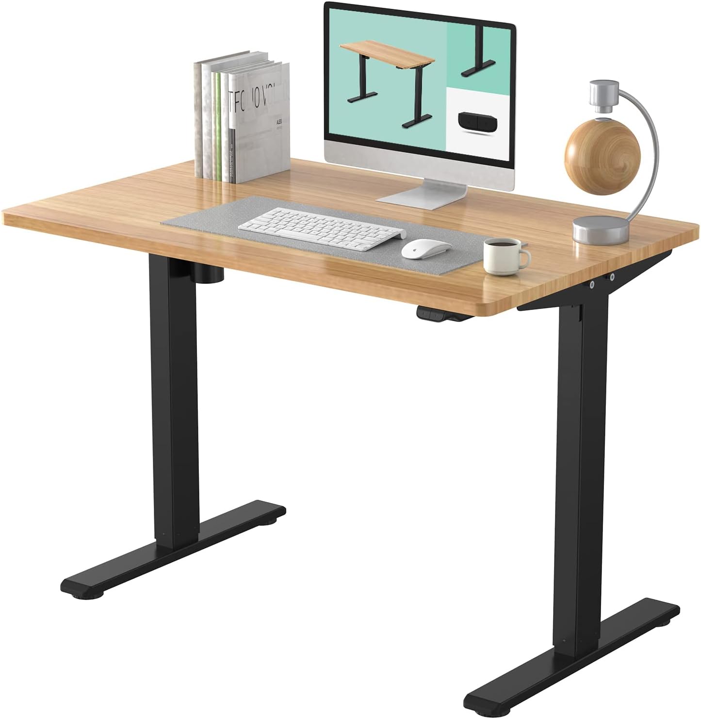 FLEXISPOT EC1 Electric Standing Desk 48 x 30 Inches Height Adjustable Desk Sit Stand Desk Base Home Office Table Stand up Desk (EC1 Classic Black Frame + 48 in Mahogany Top)