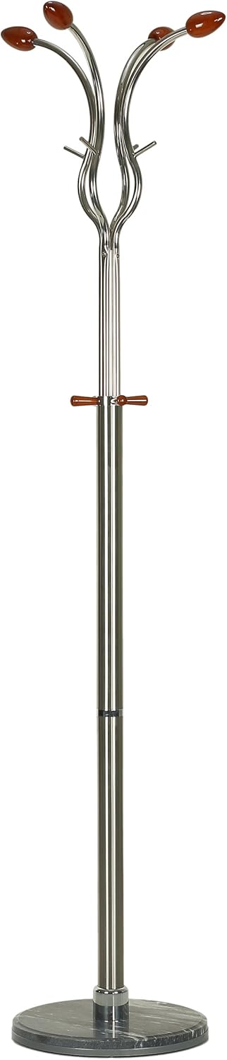 Cortesi Home Bloom Contemporary Chrome and Cherry Wood Coat Rack with Dark Marble Base