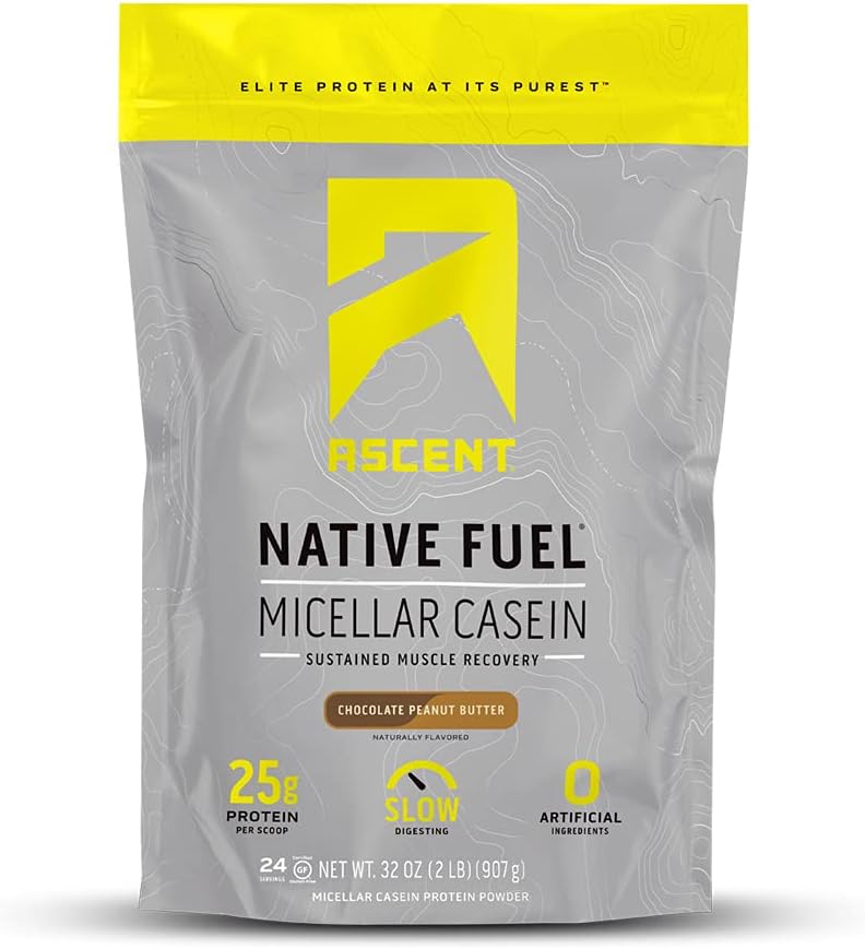 Ascent Native Fuel Micellar Casein Protein Powder - Chocolate Peanut Butter, 2 Pounds Pack of 2
