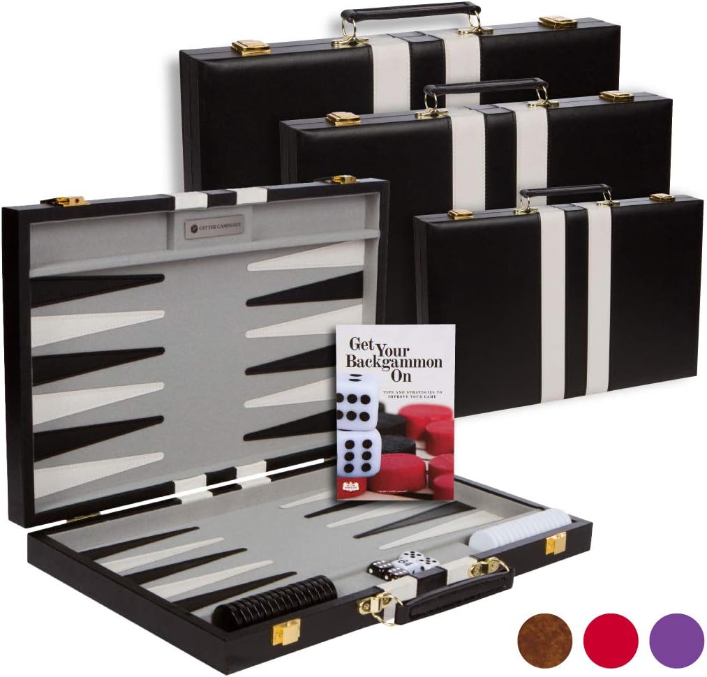Get The Games Out Top Backgammon Set - Classic Board Game Case - Best Strategy & Tip Guide - Available in Small, Medium and Large Sizes (Brown, Medium) Pack of 2