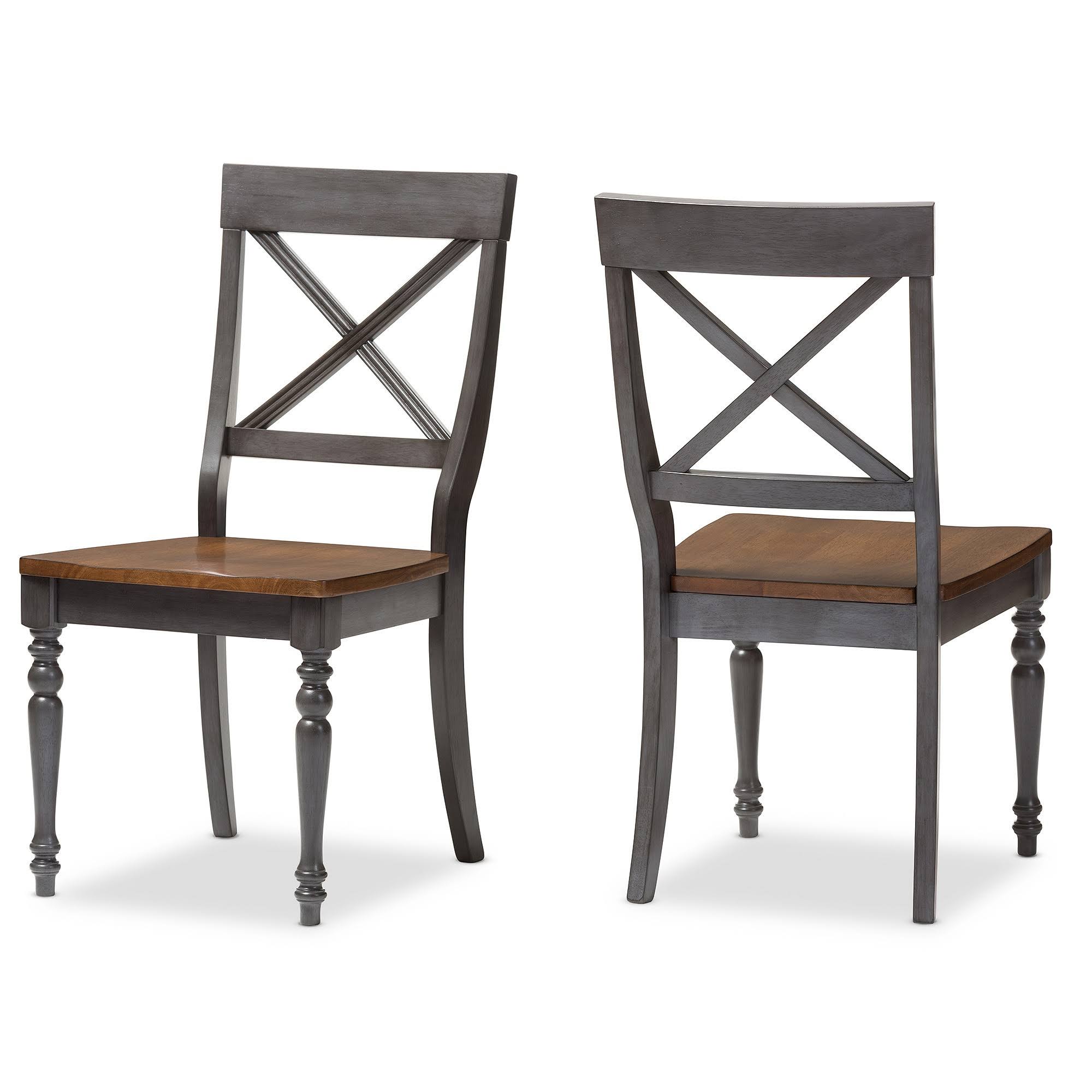 Baxton Studio Rosalind Shabby Chic Country Cottage Weathered Dove Grey and Oak Brown Finishing Solid Wood X-Back Dining Side Cha