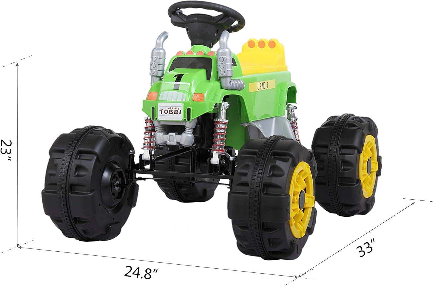 TOBBI Kids Ride On Toys Car ATV Four Wheel Shock Absorber Beach Vehicle Music Horn Play Green