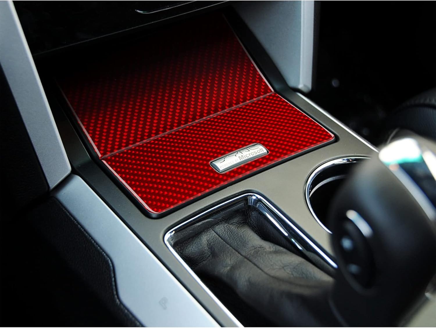 SUNJIKA Compatible with 2PCS Carbon Fiber Interior Center Console Storage Box Panel Sticker Trim Cover Accessories for Ford Explorer 2013 2014 2015 2016 2017 2018 (Red)