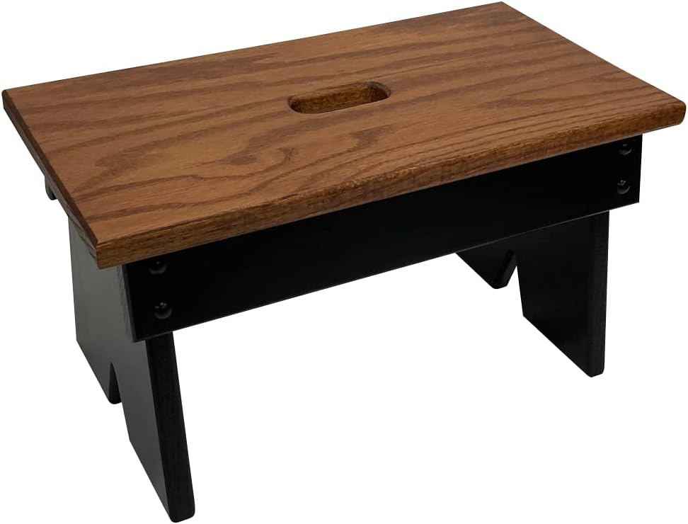 PEACEFUL CLASSICS Step Stool | Handmade Amish Step Stool for Adults| Kitchen Step Stool| Solid Oak Wooden Stool for Bedroom or Bathroom| Wooden Step Stool for Kids and Adults (Antique Slate)