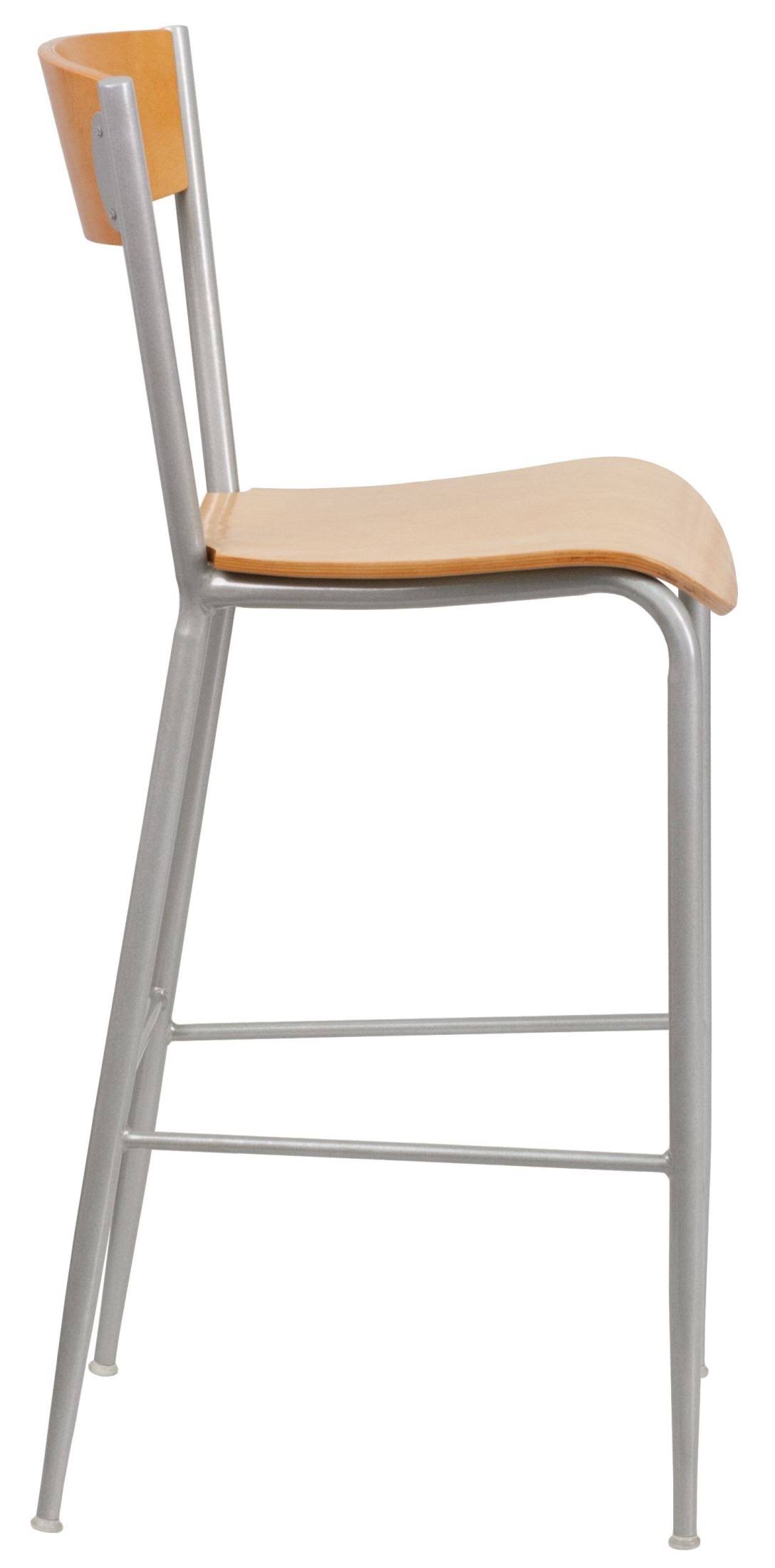 Flash Furniture Silver Metal Restaurant Barstool - Natural Wood Back u0026 Seat - Invincible Series