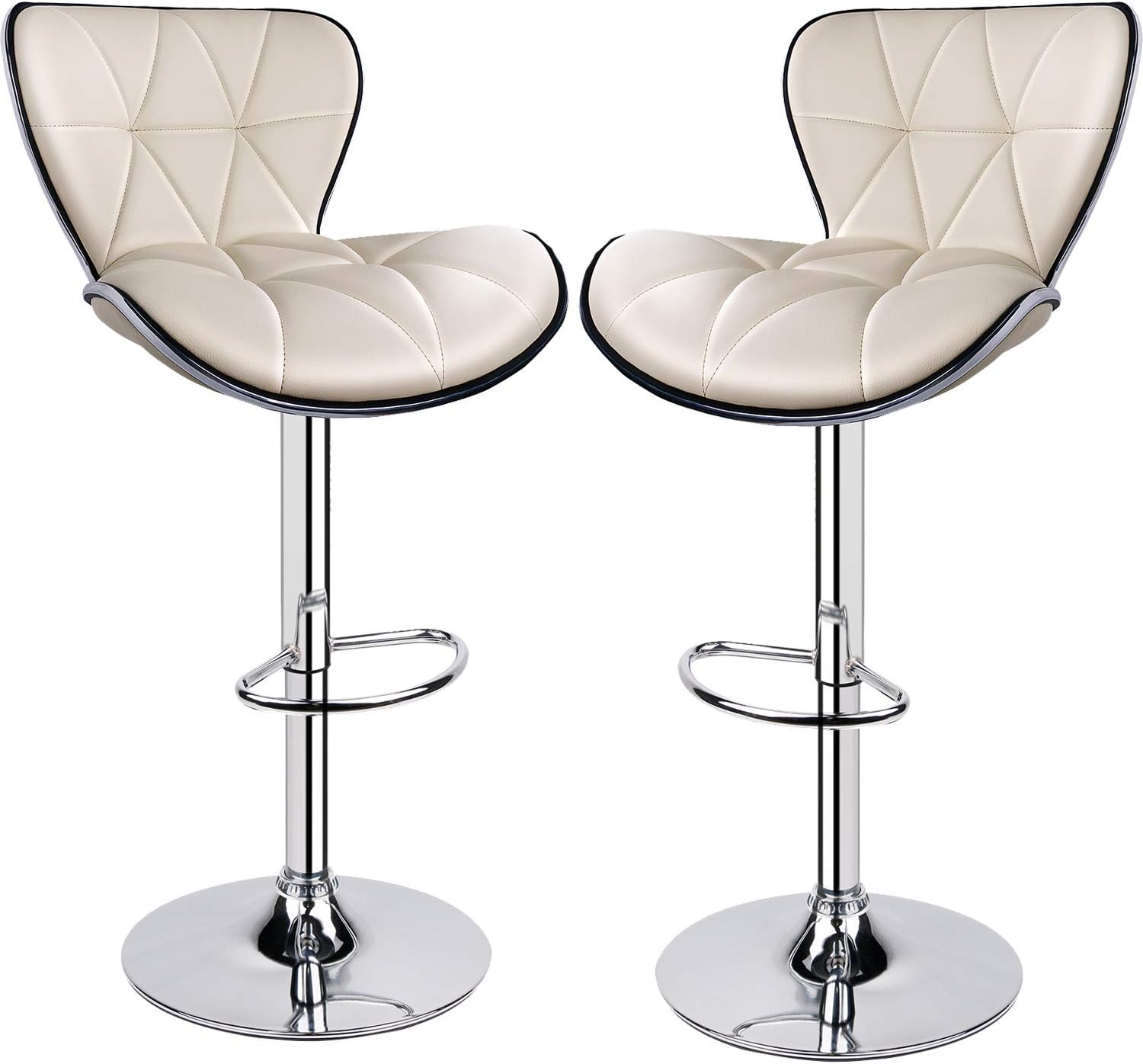 Leader Shell Back Bar Stools Set of 2, Adjustable Bar Stool with Back , Swivel Barstools (Beige)