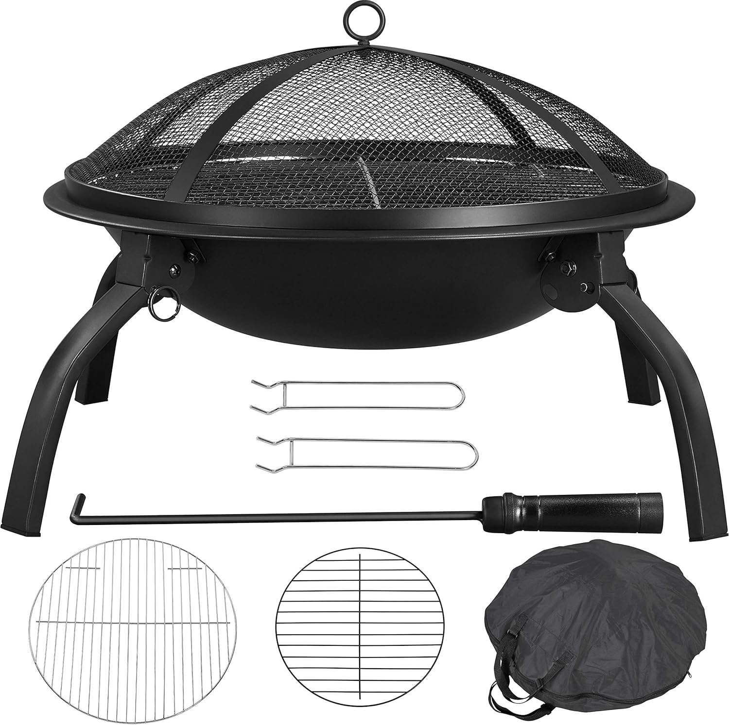 Yaheetech 22inch Firepit Portable Folding Steel Fire Bowl Garden Treasures Fire Pit Wood Burning Outdoor Fireplace with Spark Screen, BBQ Grill, Log Grate & Carrying Bag for Patio Backyard Camping