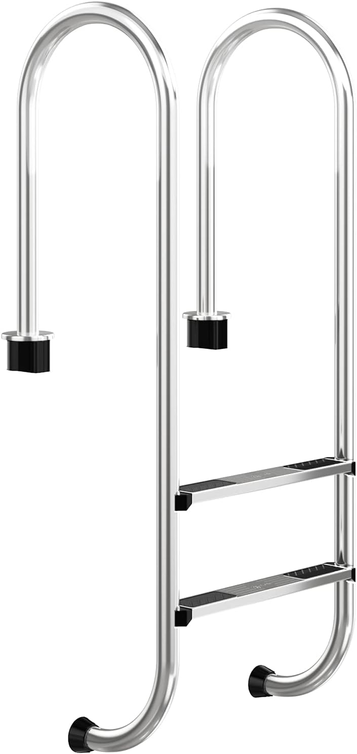 Goplus Pool Ladder, 2-Step Stainless Steel Inground Swimming Pool Stairs w/ Non-Slip Footstep, 440 lbs Capacity