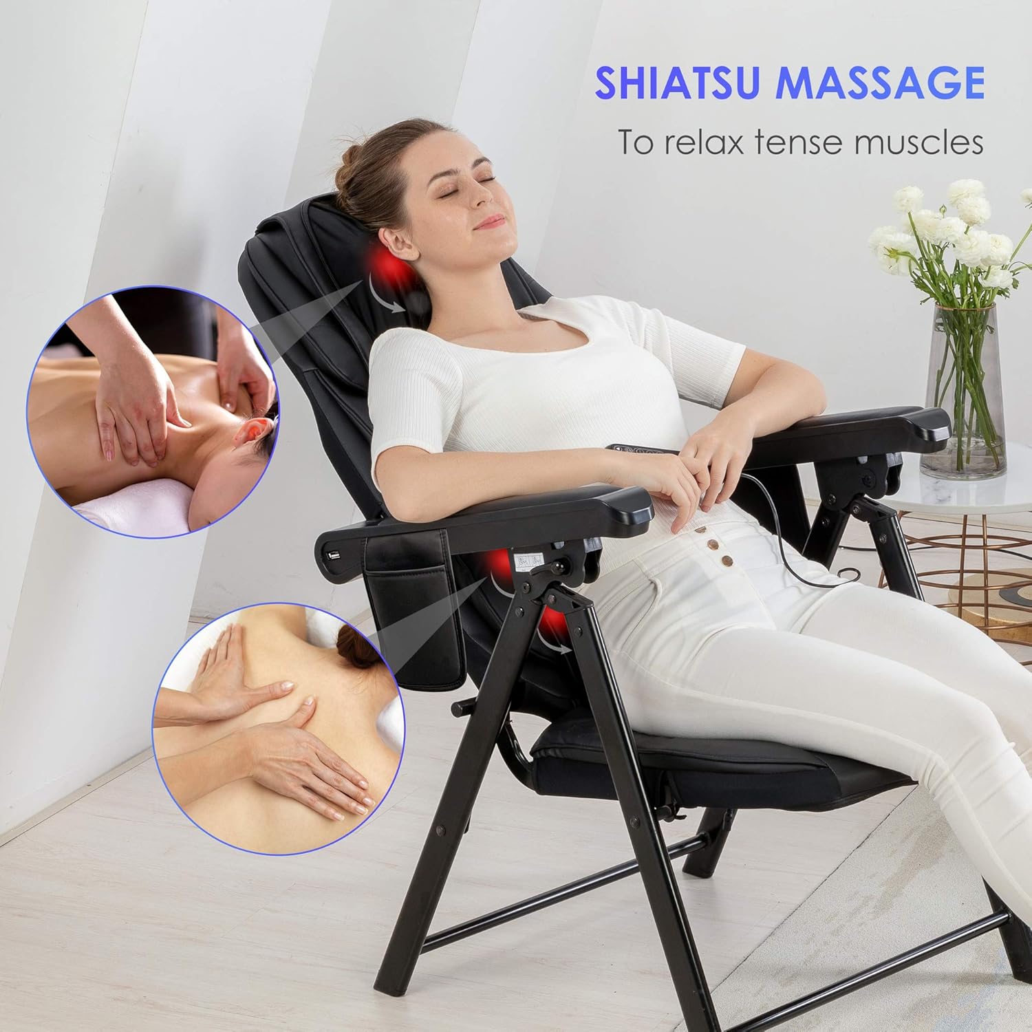 COMFIER Portable Folding Massage Chair-Shiatsu Neck and Back Massager with Heat, Adjustable Neck/Backrest Height, Full Body Massager Chair, Massagers for Office Home use