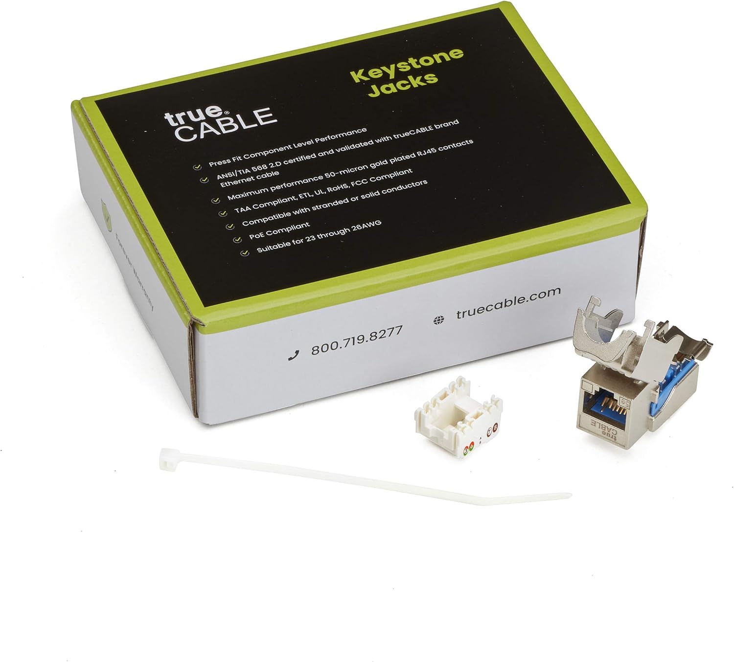 trueCABLE Cat5e Toolless Keystone Jack, Shielded (STP), PoE++ (4PPoE), UL Listed, ETL Verified, ANSI/TIA Certified, Modular RJ45 Female, 12 Pack