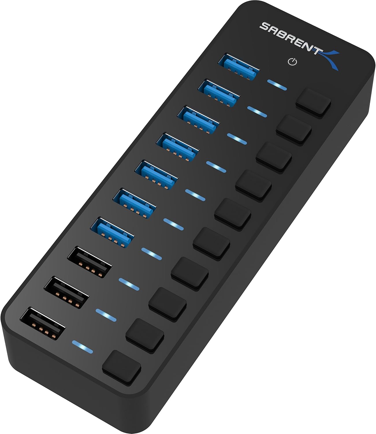 Sabrent 60W 10-Port USB 3.0 Hub Includes 3 Smart Charging Ports with Individual Power Switches and LEDs + 60W 12V/5A Power Adapter (HB-B7C3) Pack of 2