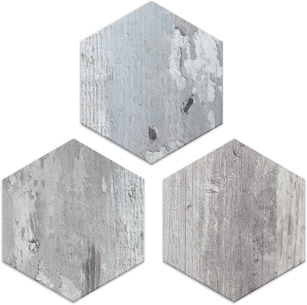 72 Piece Hexagon Tile Peel and Stick Backsplash, Distressed Wood Kitchen Backsplash Peel and Stick PVC Tiles Pack of 2
