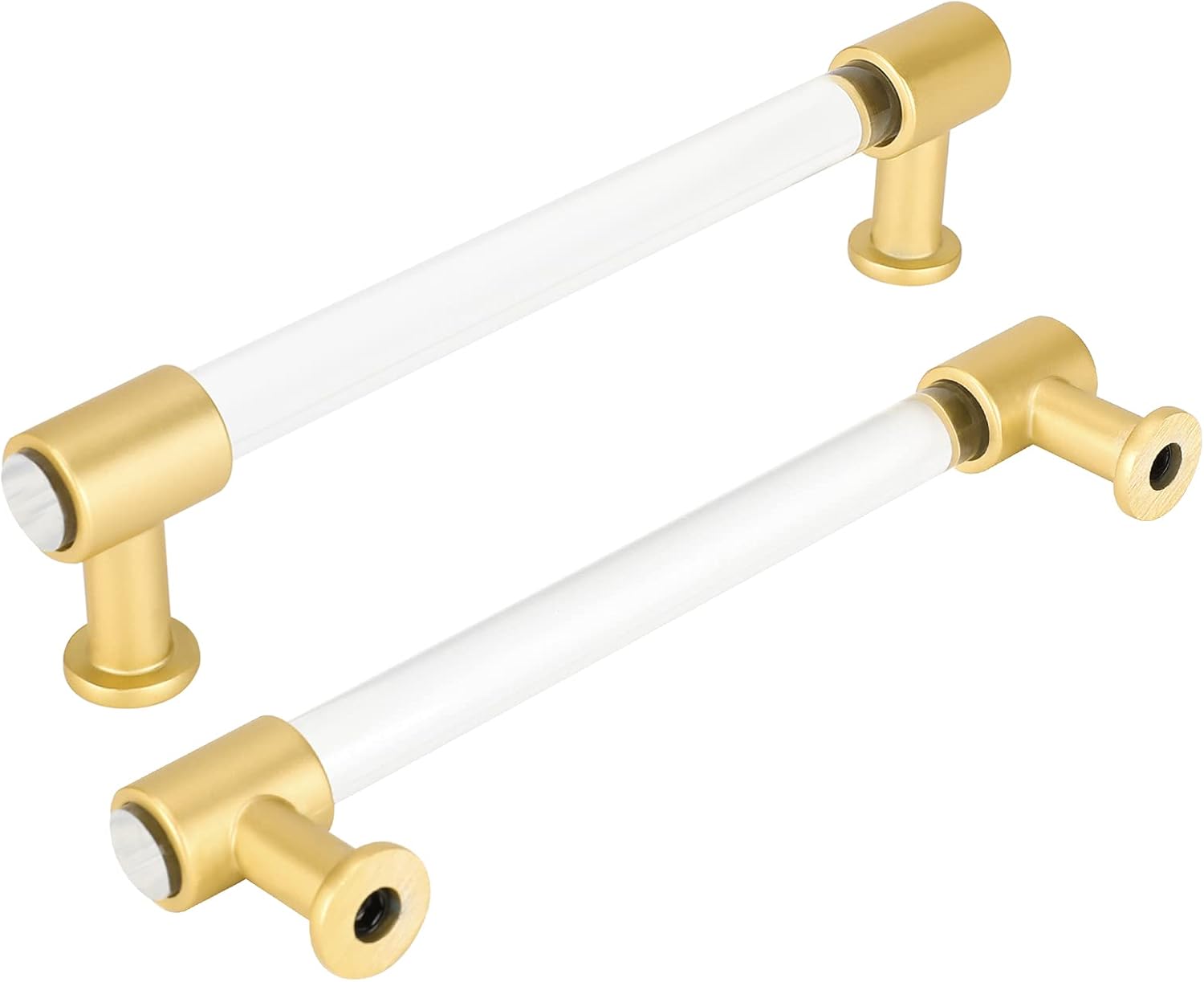goldenwarm Acrylic Drawer Pulls 10 Pack Gold Cabinet Handles - LS6164BB128 Clear Acrylic Furniture Hardware Modern Kitchen Bedroom Cabinet Hardware, 5in(128mm) Hole Centers Pack of 2