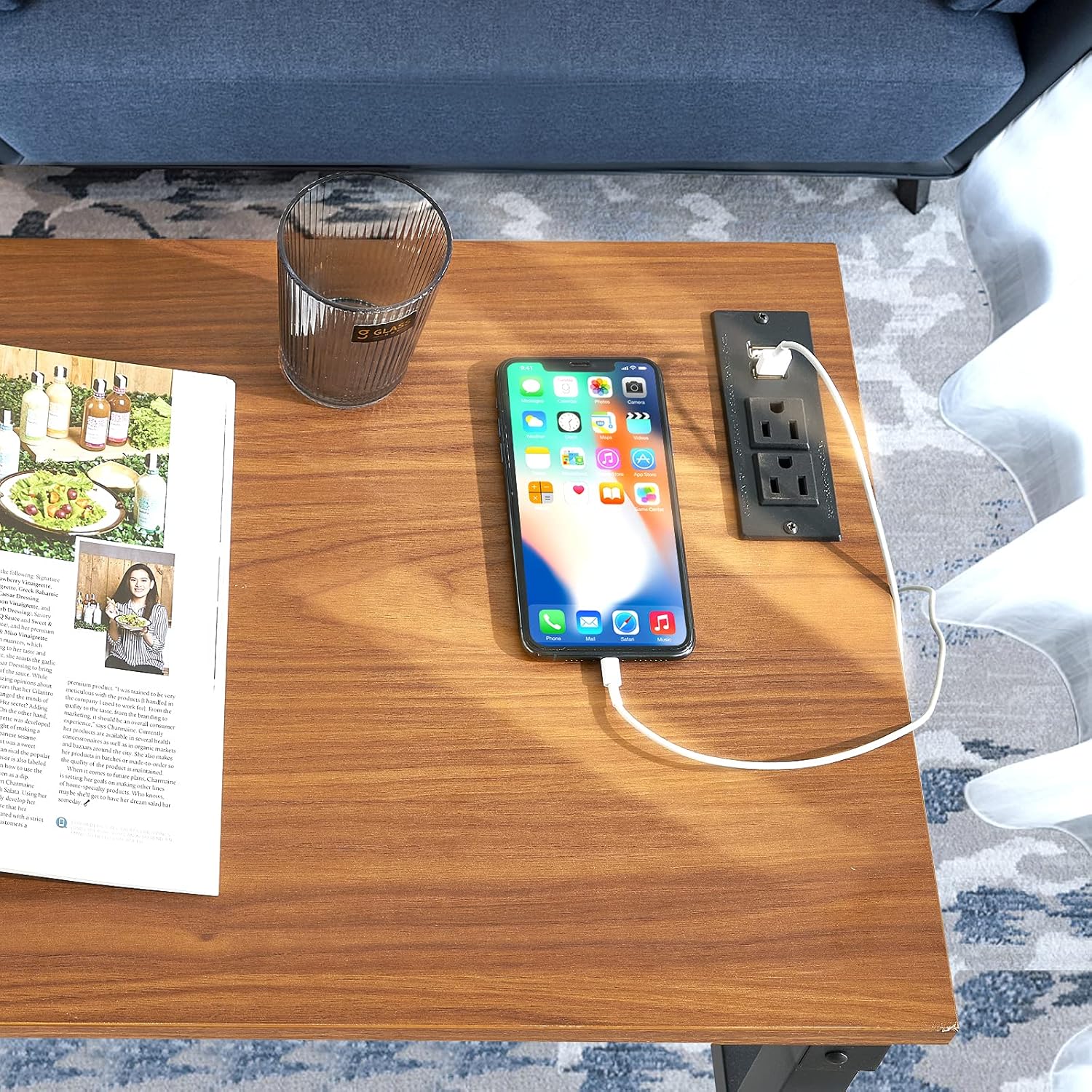 31.5'' Folding Desk with USB Ports & Power Plugs Computer Desk for Small Space No Assembly Required, Portable Office Writing Computer Desks for Home Office, Brown