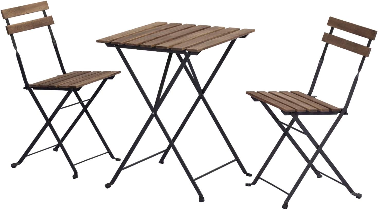 HOMPUS 3-Piece Patio Bistro Set Folding Table and Chairs, Wooden Weather Resistant Outdoor Furniture Sets, No Assembly Needed, Teak for Patio or Backyard