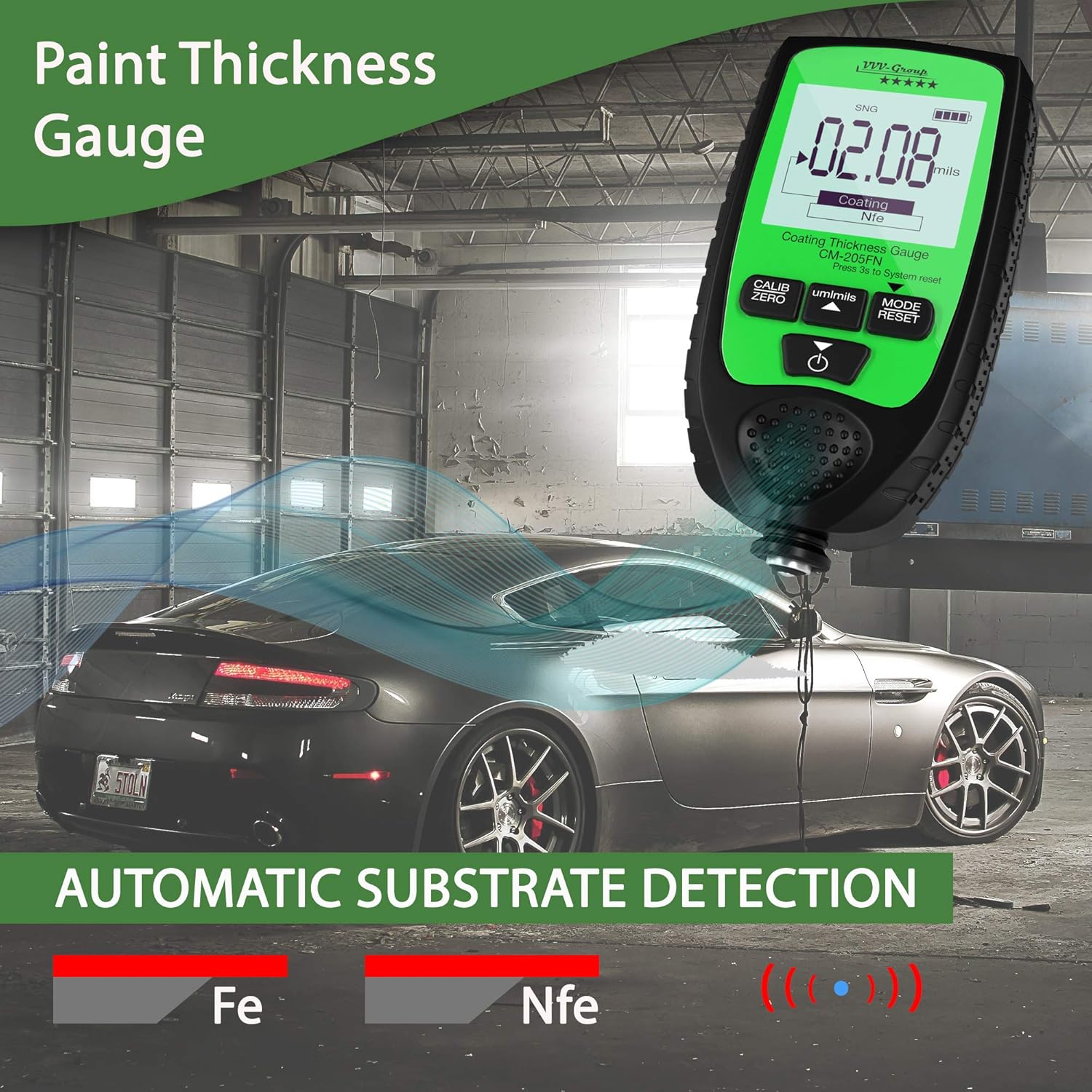 Coating Thickness Gauge CM-205FN | Best Digital Meter for Automotive Paint Thickness Measurement | Resolution 0.01mils | F/NF Automatic Detection Pack of 2