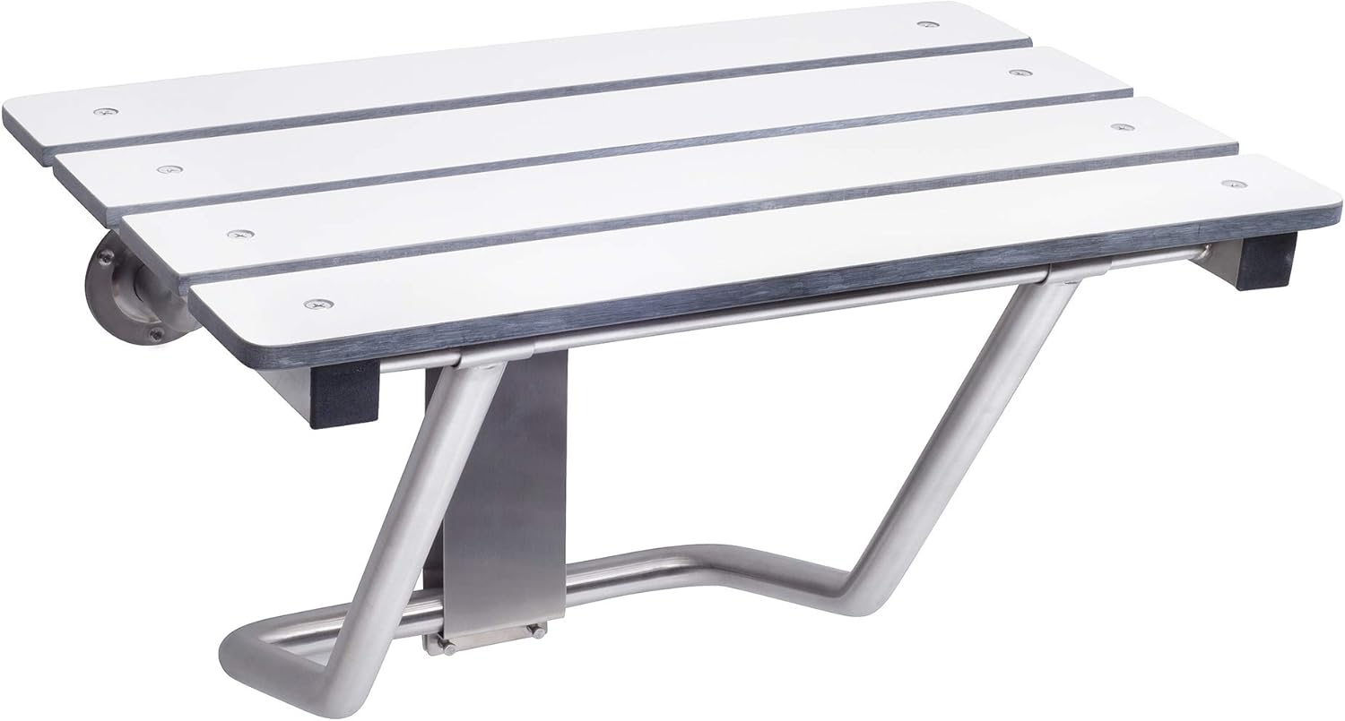 CSI Bathware Bracket Wall Mount Folding Shower Seat with Slatted Top, White