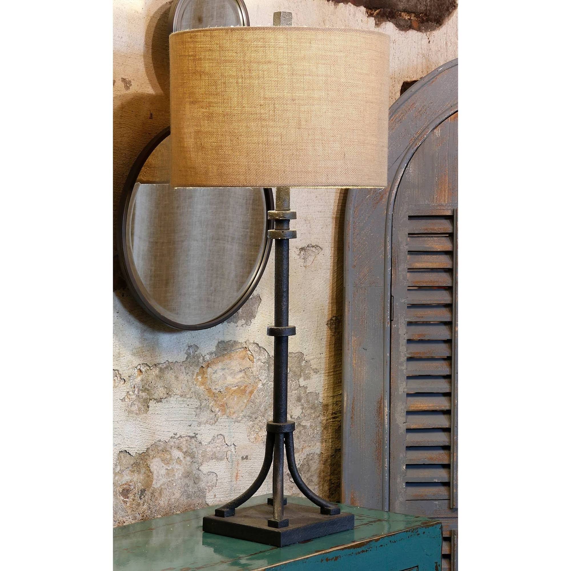 Stylecraft Industrial Bronze Table Lamp - Beige Hardback Fabric Shade