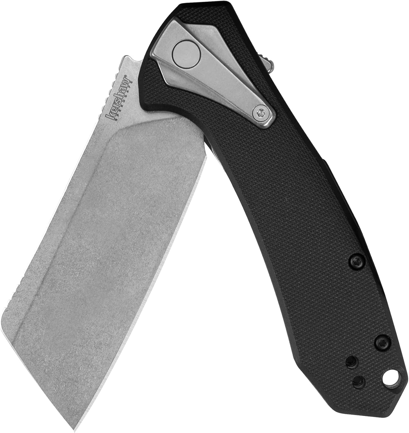 Kershaw Bracket Cleaver Pocket Knife, 3.4-in. Blade, SpeedSafe Assisted Opening, Frame Lock (3455), Black