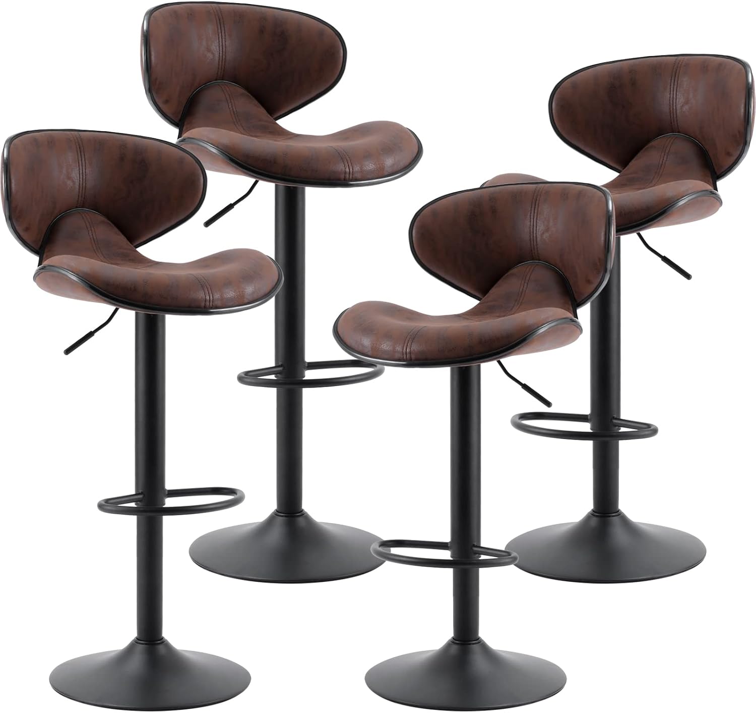 SUPERJARE Bar Stools Set of 4 - Adjustable Barstools with Back and Footrest, Counter Height Bar Chairs for Kitchen, Pub - Retro Brown
