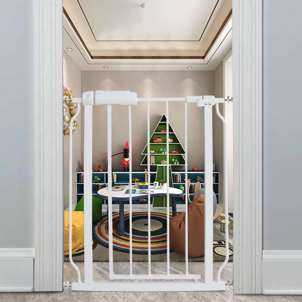 ALLAIBB Narrow Walk Through Baby Gate Auto Close Tension White Metal Child Pet Safety Gates with Pressure Mount for Stairs,Doorways and Baniste 24.02-29.13 in Pack of 2