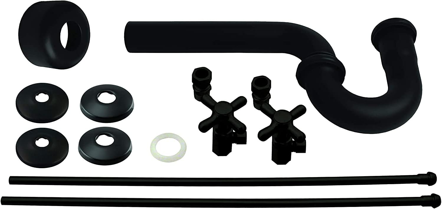 Westbrass Traditional Pedestal Lavatory Kit with Cross Handles, Matte Black, D1838L-62