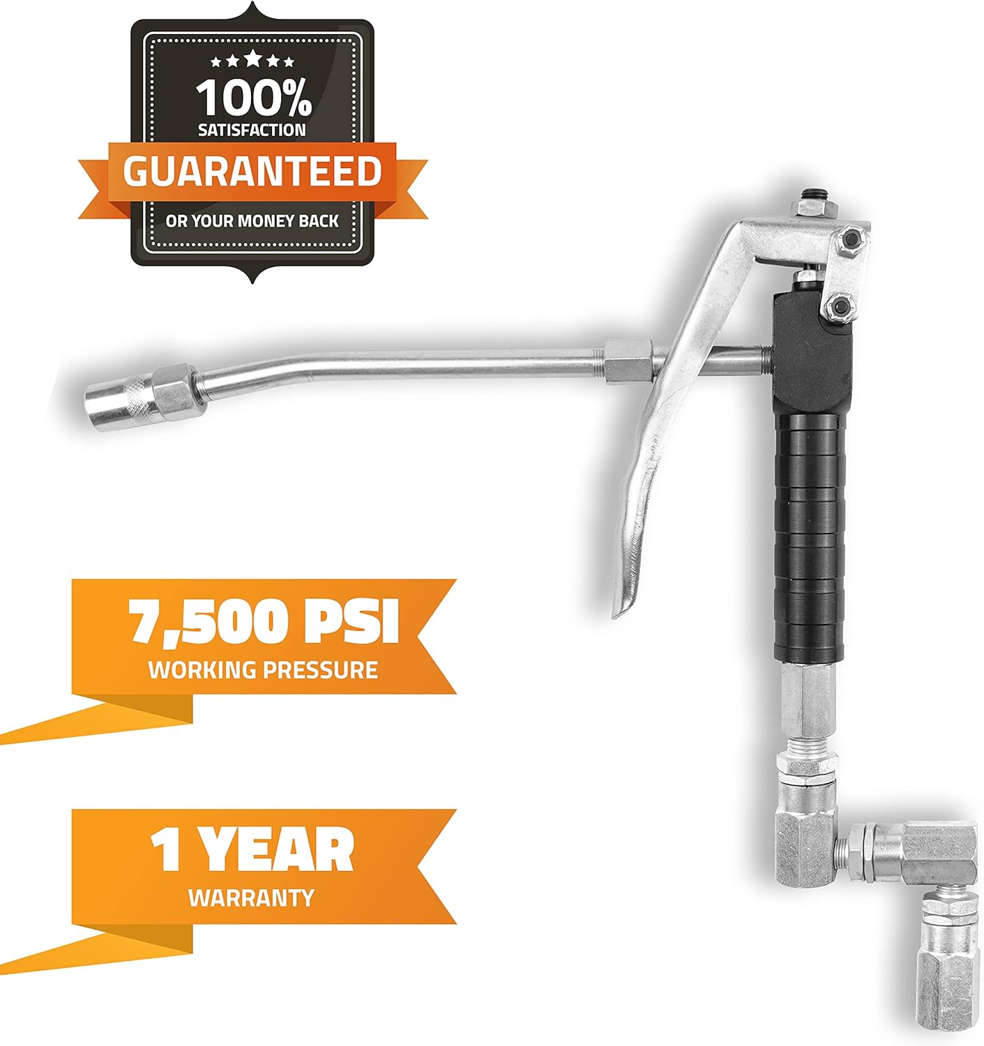 Wolflube Grease Control Handle Valve - For grease pump, Heavy duty High Pressure 7,500 PSI W.P, 1/4 inch NPT(f) inlet thread, 6 inches rigid pipe/spout with 4 jaws coupler, with 360 degree Z Swivel Pack of 2