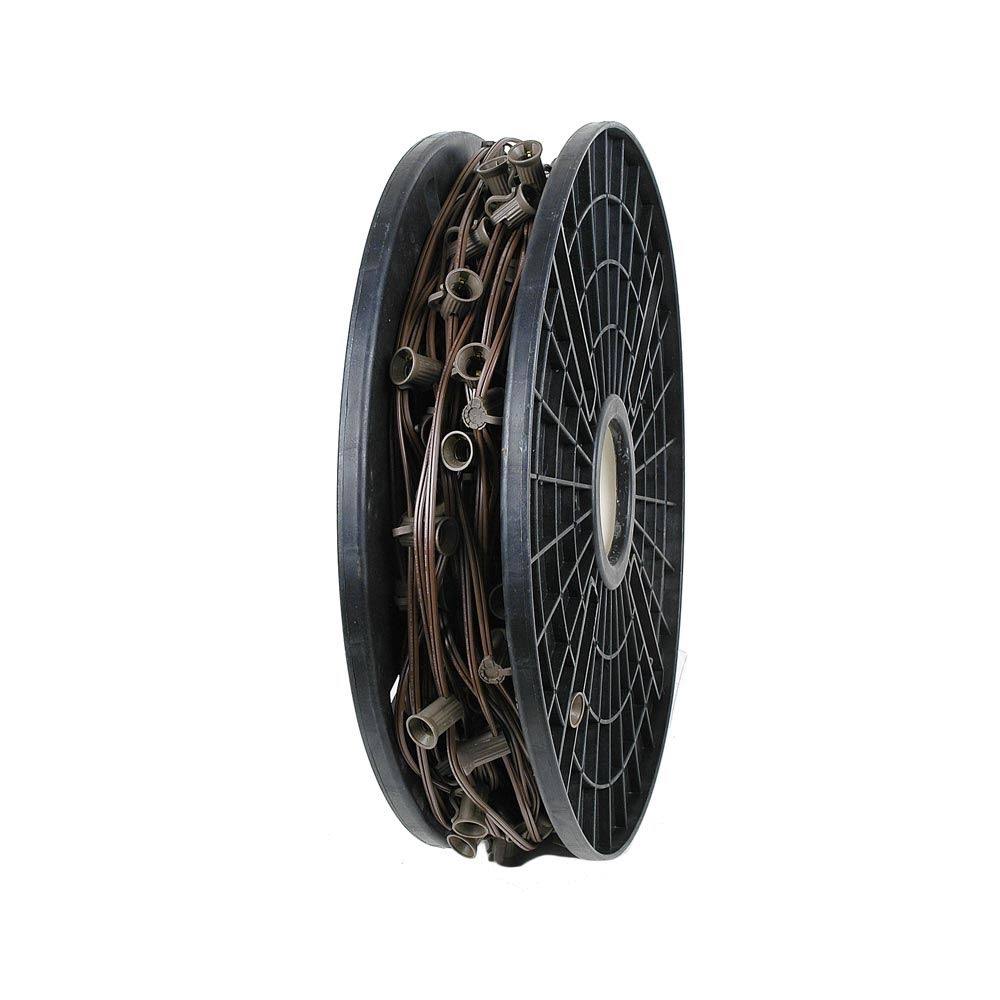 Novelty Lights 250 Foot C7 Christmas Stringer Bulk Reel, Brown WIRE, 6x22 Spacing, Candelabra Base (c7/e12), SPT-1 8 Amp Wire
