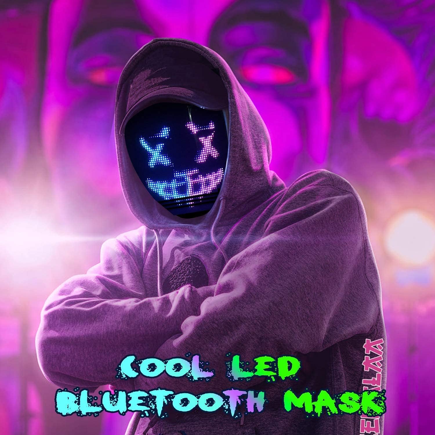 led mask with bluetooth,luminous mask with programmable transforming,led full face mask for halloween cosplay light up mask(Recharge)