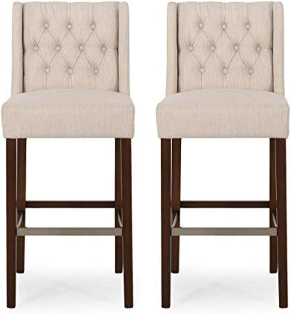 Spencer Contemporary Wingback Fabric Barstools (Set of 2), Beige and Espresso