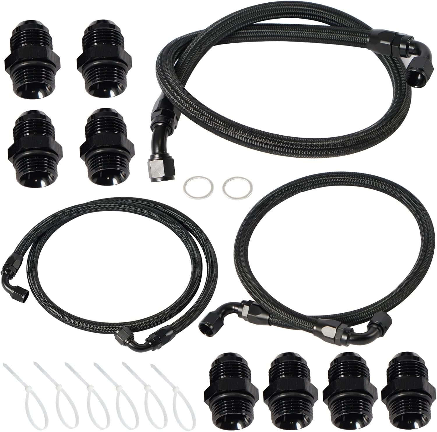 GSTP 10AN Upgraded Nylon and Stainless Steel Braided Transmission Cooler Hose Line Fitting Kit Compatible with Chevrolet/GMC 6.6L Duramax (LLY/LBZ/LMM) 2006-2010 Anodized Pack of 2