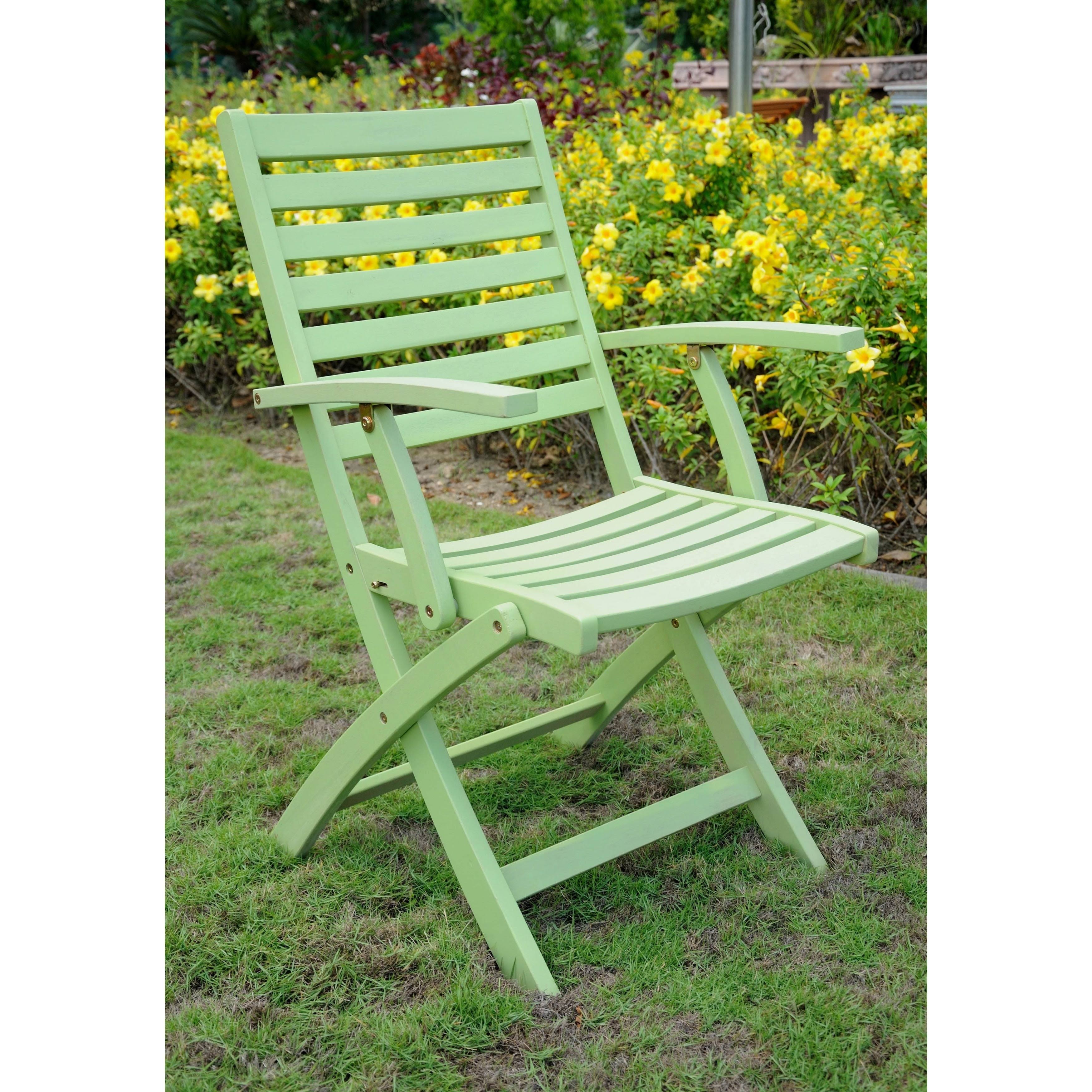 International Caravan Acacia Folding Ladder Back Armchair with Antique White Finish - Set of 2