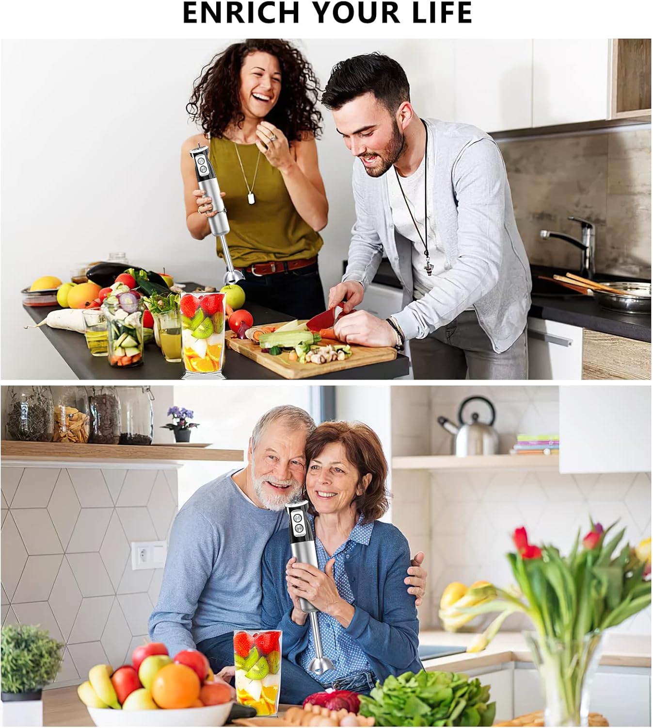 FUMONCHY Immersion Blender, Multifunctional 800W Hand Blender for Baby Food Sauces Soup, Stick Blender with 500ml Food Grinder,600ml Container, Milk Frother, Egg Whisk, Silicone Spatula,BPA-Free Pack of 2