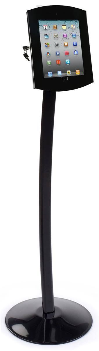 iPad Floor Stand, Locking Enclosure, Visible Home Button, Tilting/Rotating, POS Kiosk Holder (Black Steel/Aluminum) (cmbipdbk3e)