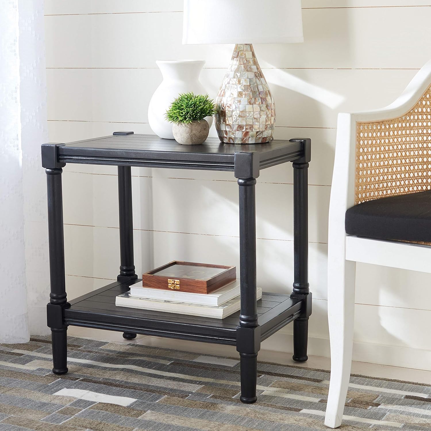 Safavieh Home Collection Rafiki Black Rectangle Bottom Shelf Accent Table ACC5710B, 22