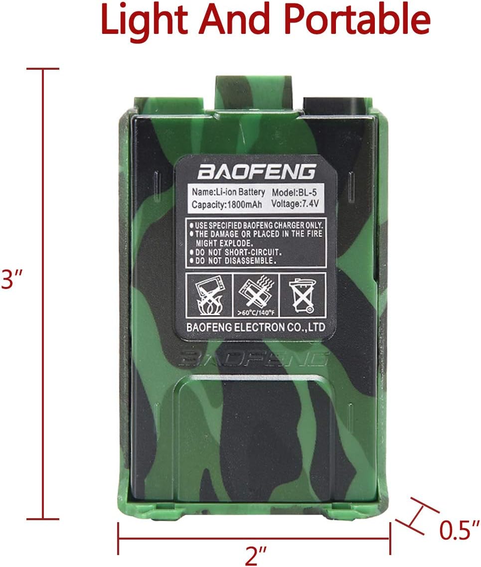 2 Pack Baofeng UV-5R 5Watt Camo Two Way Radio Portable Radio Transceiver with Extra 2 Pack 1800mAh Battery