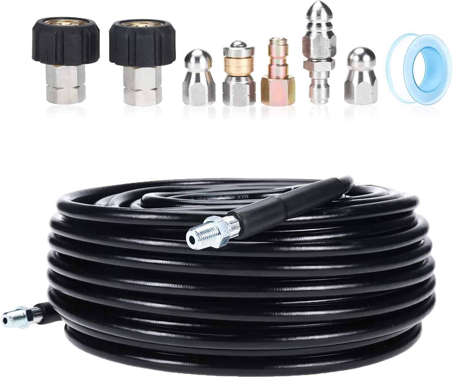 Patioer Sewer Jetter kit for Pressure Washer 150 Feet, 5800 PSI,1/4 Inch NPT Drain Cleaning Hose,Button Nose & Rotating Sewer Jetting Nozzle,Sewer Jet kit for Pressure Washer,Jetter Hose, 4.5, 5.5 Pack of 2