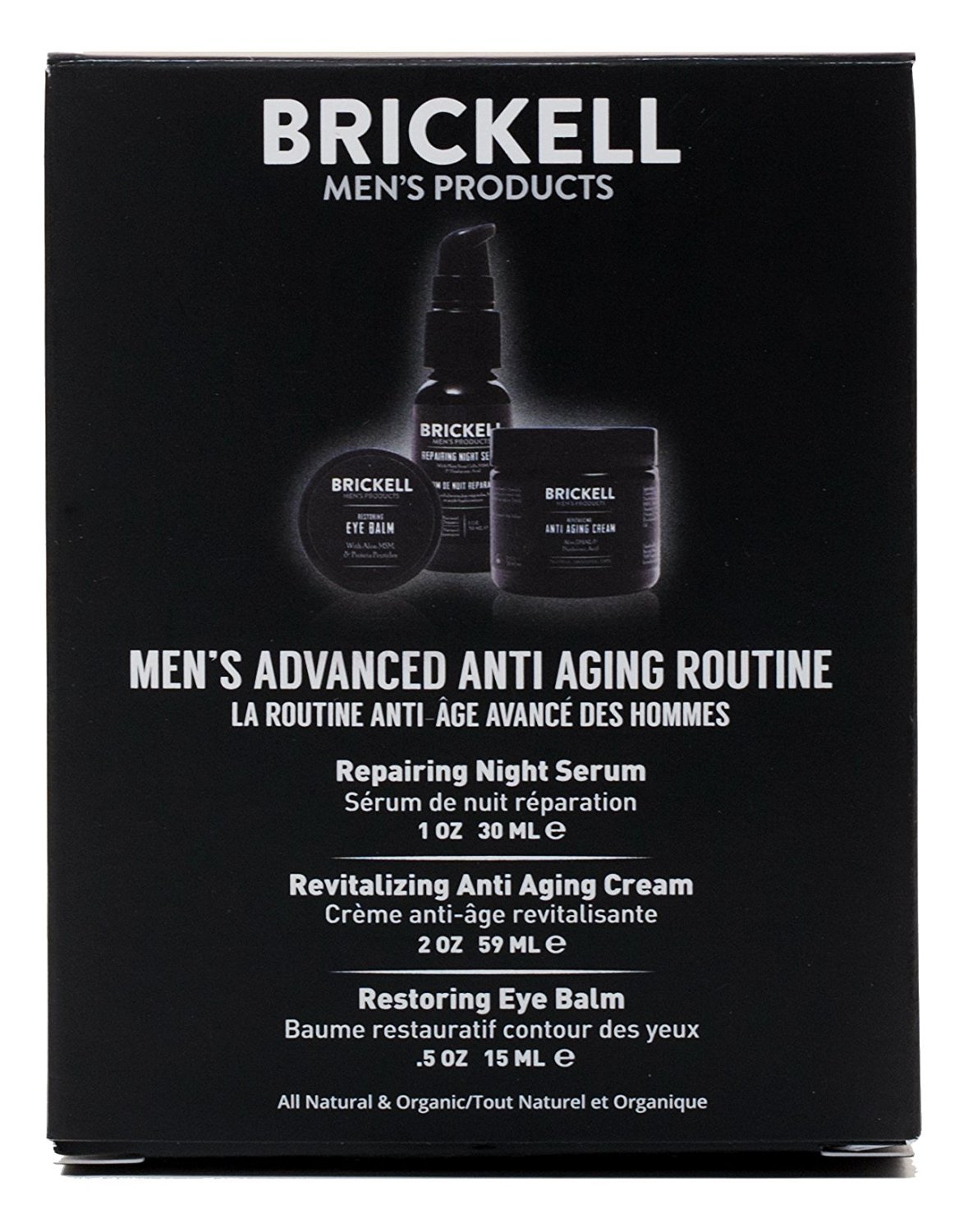 Brickell Men's Advanced Anti-Aging Skin Care Set, Night Face Cream, Vitamin C Facial Serum and Eye Cream, Natural and Organic, Scented, Skin Care Gift Set