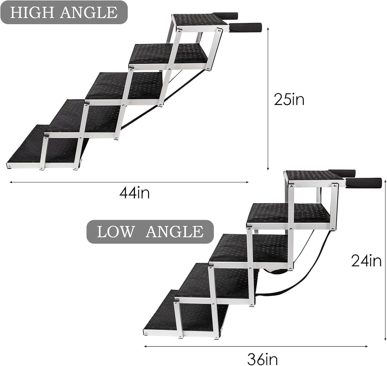 5 Steps Folding Dog Ramps for Large Dogs, Aluminum Lightweight Pet Ladder Dog Stairs with Nonslip Surface, Pet Ramps Dog Steps for High Bed, Vehicles, Trucks and SUV, Support 150 to 200 lbs